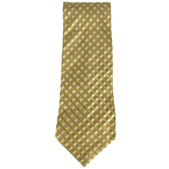 BCBG Attitude Yellow Gold Intersecting Stripes Tie - Picture 1 of 9